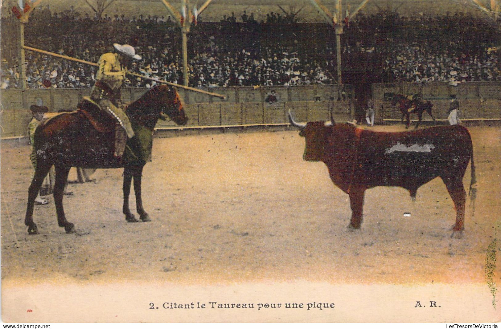 CPA - CORRIDA - 2 - Citant Le Taureau Pour Une Pique - A.R. - Colorisée - Corrida