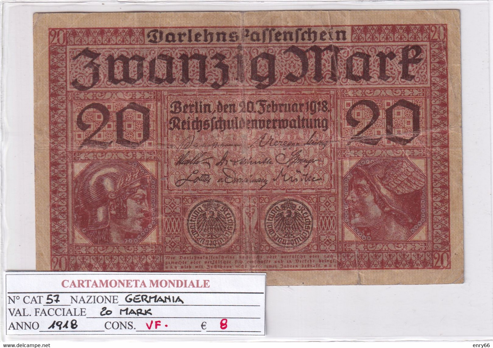 GERMANIA IMPERO 20 MARK 1918 P 57 - 20 Mark