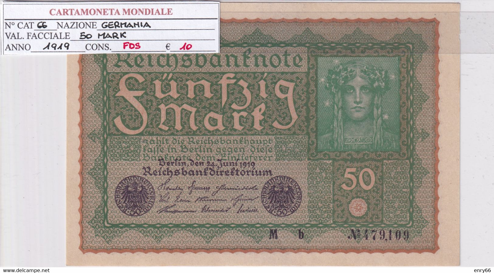 GERMANIA WEIMAR 50 MARK 1919 P 66 - 50 Mark