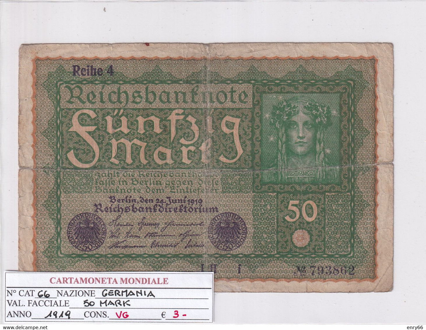 GERMANIA WEIMAR 50 MARK 1919 P 66 - 50 Mark