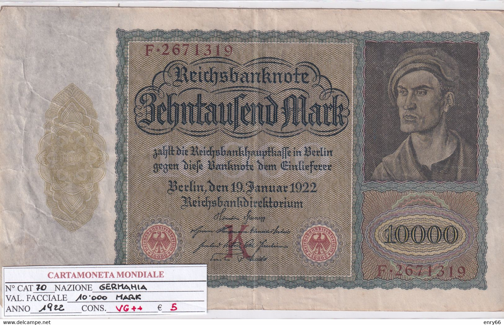 GERMANIA WEIMAR 10'000 MARK 1922 P 70 - 10000 Mark