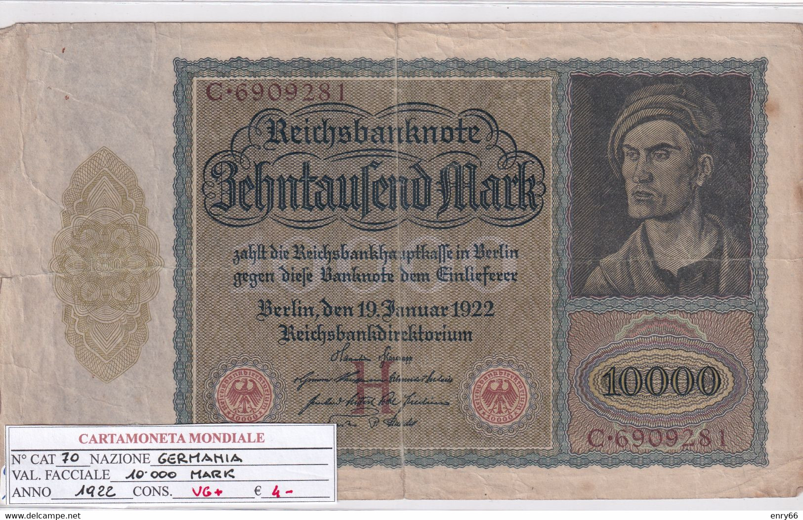 GERMANIA WEIMAR 10'000 MARK 1922 P 70 - 10000 Mark