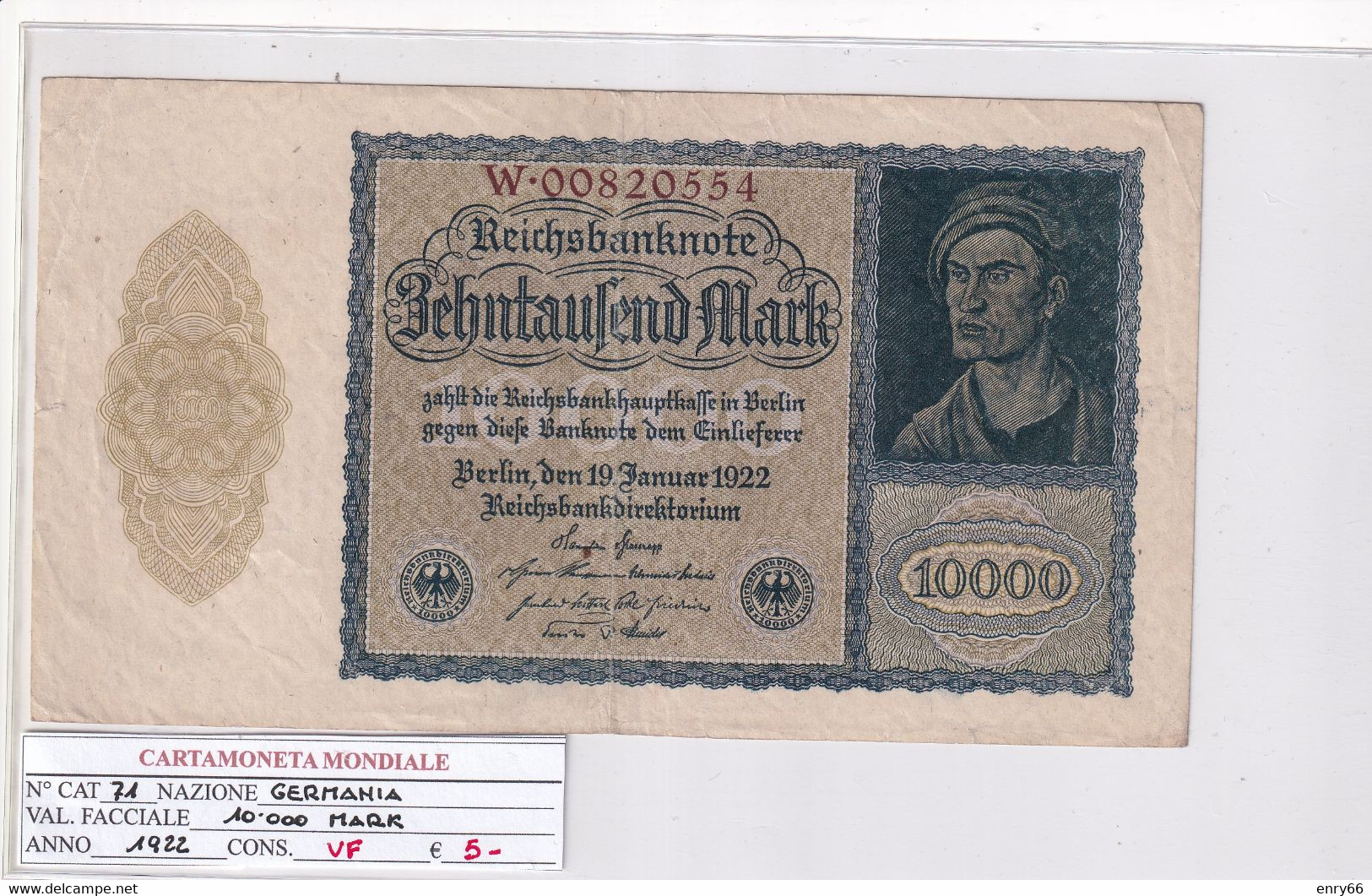 GERMANIA WEIMAR 10'000 MARK 1922 P 71 - 10000 Mark