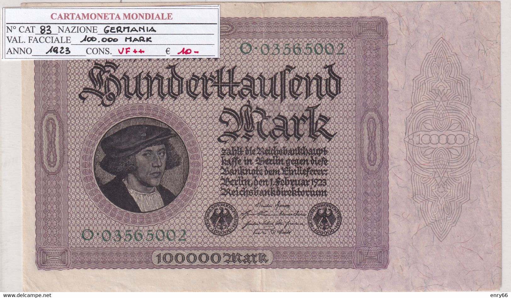 GERMANIA WEIMAR 100'000 MARK 1923 P 83 - 100000 Mark