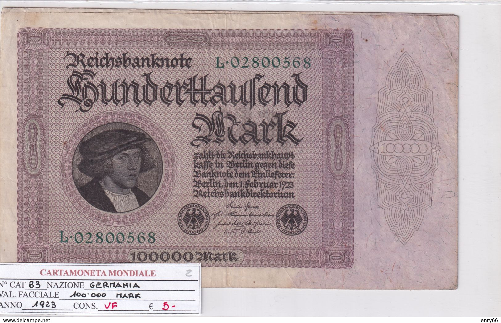 GERMANIA WEIMAR 100'000 MARK 1923 P 83 - 100.000 Mark