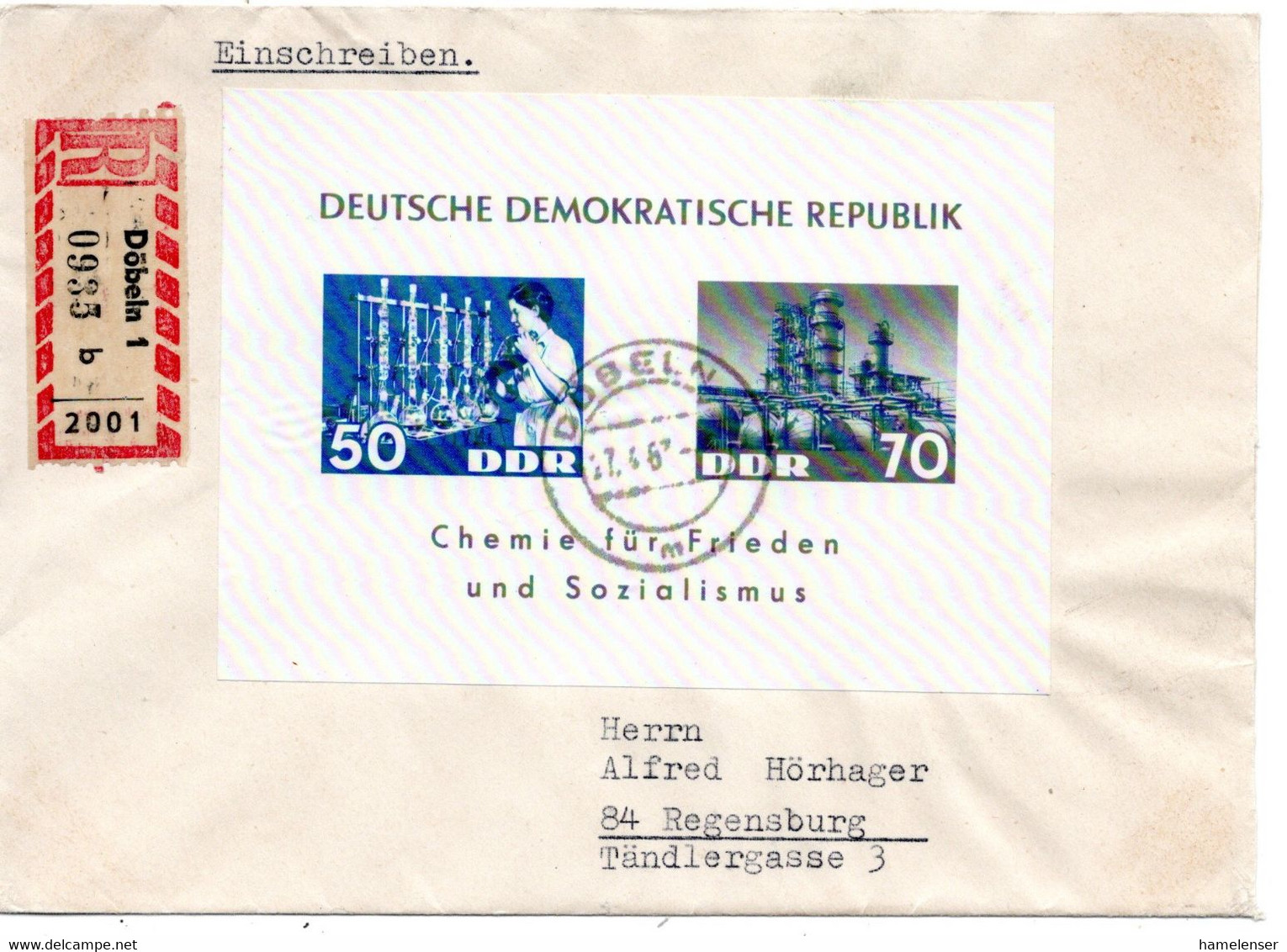 62782 - DDR - 1967 - Dederon-Block EF A R-Bf DOEBELN -> Westdeutschland - Chimie