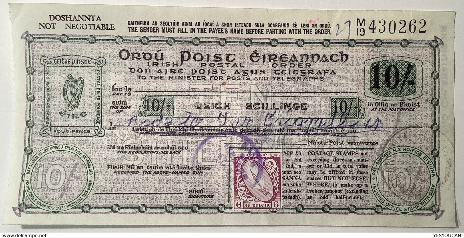 Ireland RARE "Irish Postal Order" 10s 1967(postal Note Stationery Money Irlande Entier Irland Bon Cover Lettre Ganzsache - Interi Postali
