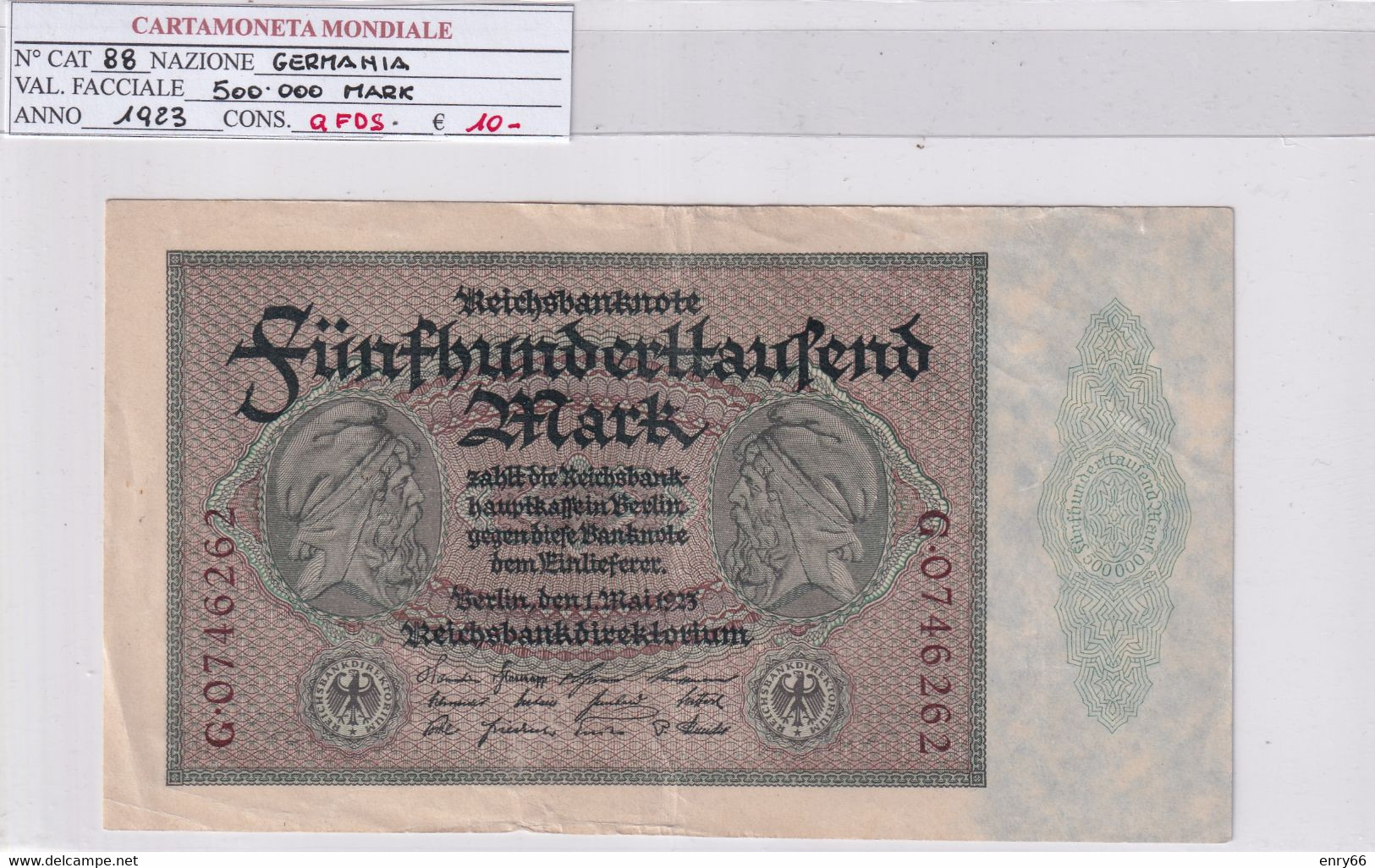 GERMANIA WEIMAR 500'000 MARK 1923 P 88 - 500000 Mark