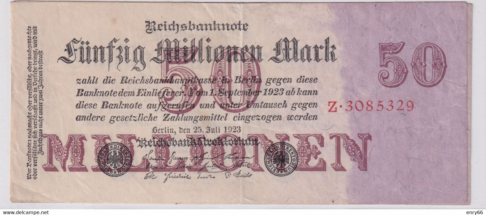 GERMANIA WEIMAR 50 MILLIONEN MARK 1923 P 98 - 50 Millionen Mark