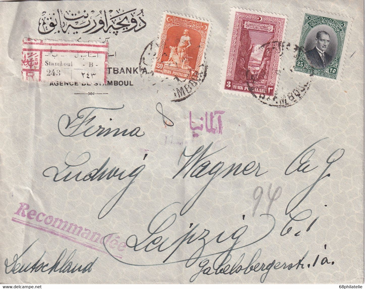 TURQUIE LETTRE RECOMMANDEE DE STAMBOUL 1928 - Covers & Documents