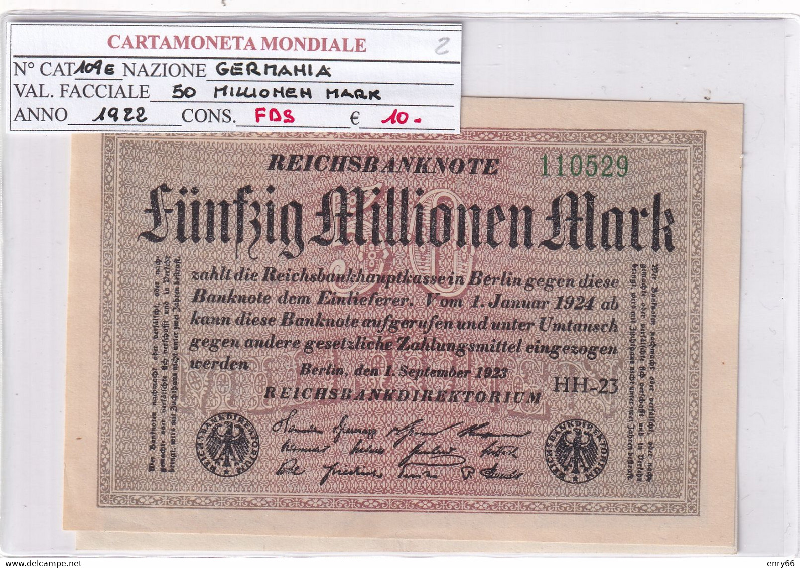 GERMANIA WEIMAR 50 MILLIONEN MARK 1922 P 109E - 50 Miljoen Mark