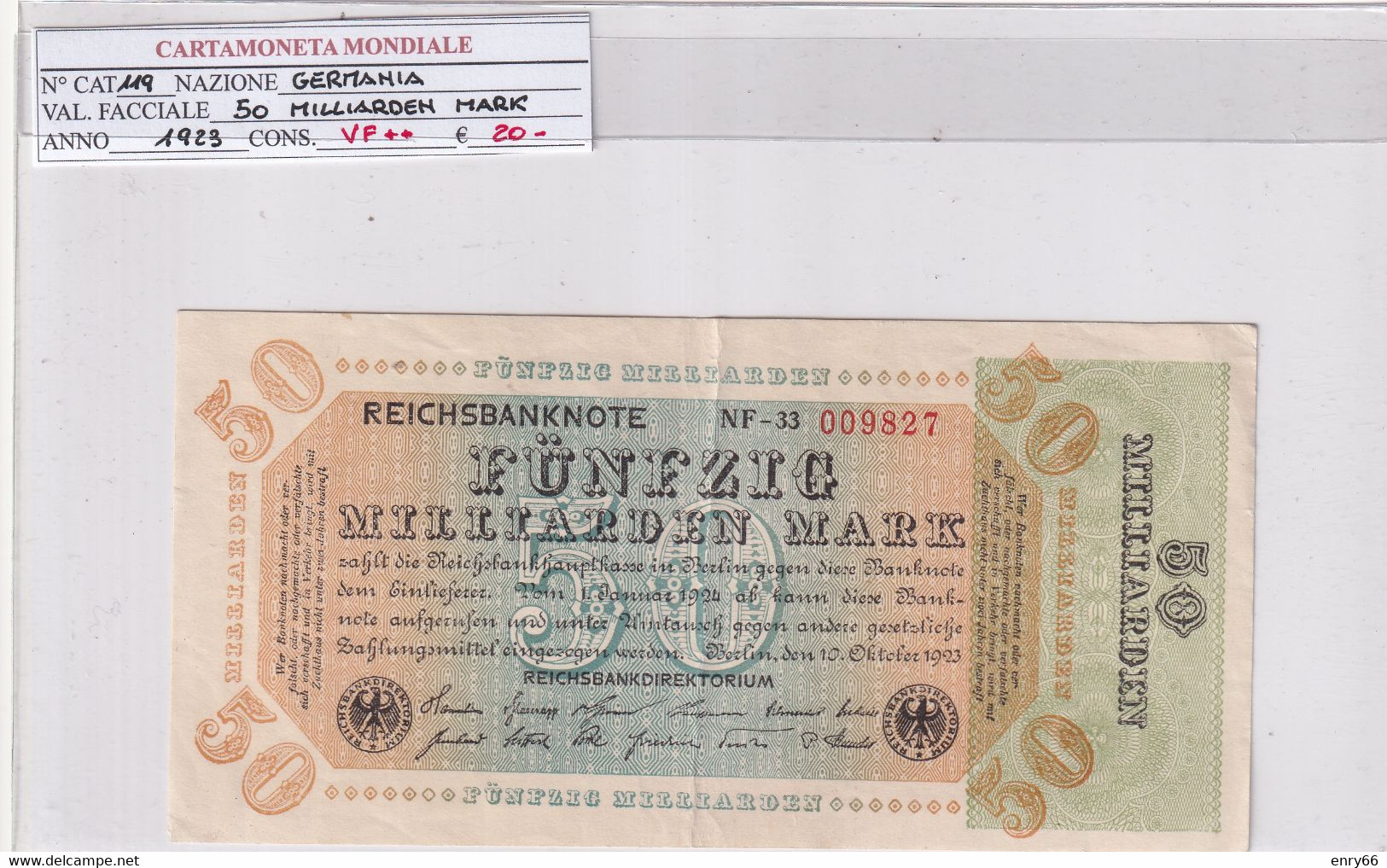 GERMANIA WEIMAR 50 MILLIARDEN MARK 1923 P 119 - 50 Mrd. Mark