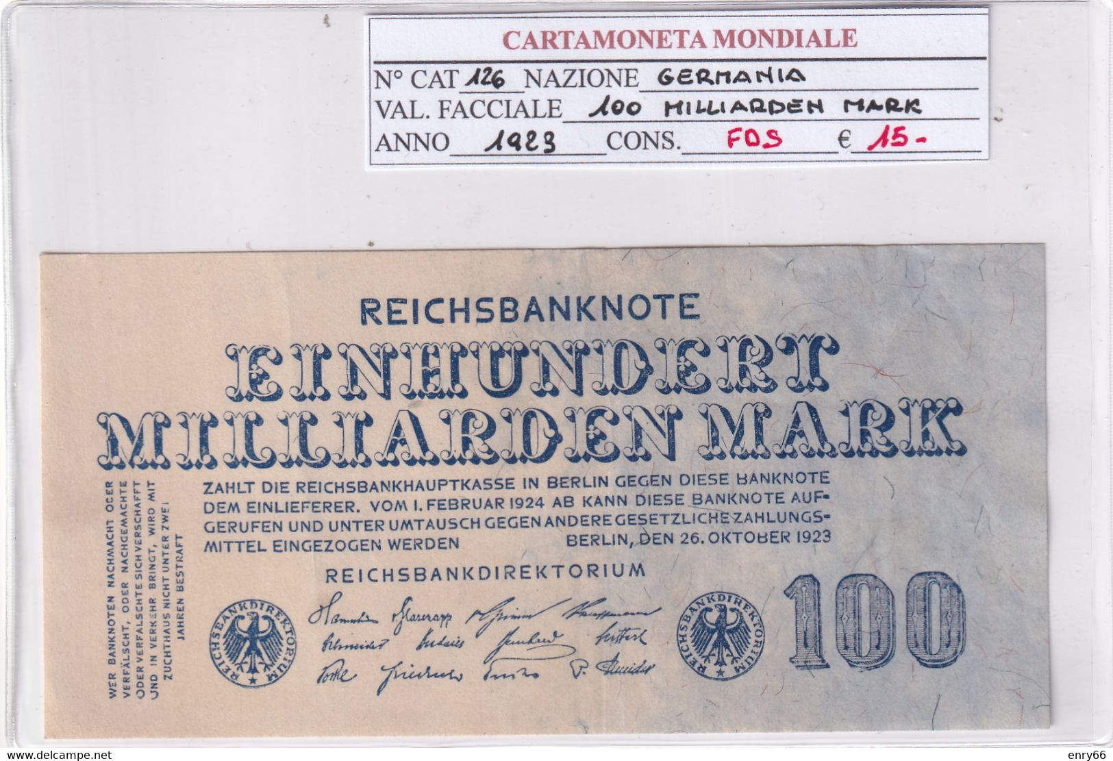 GERMANIA WEIMAR 100 MILLIARDEN MARK 1923 P 126 - 100 Miljard Mark