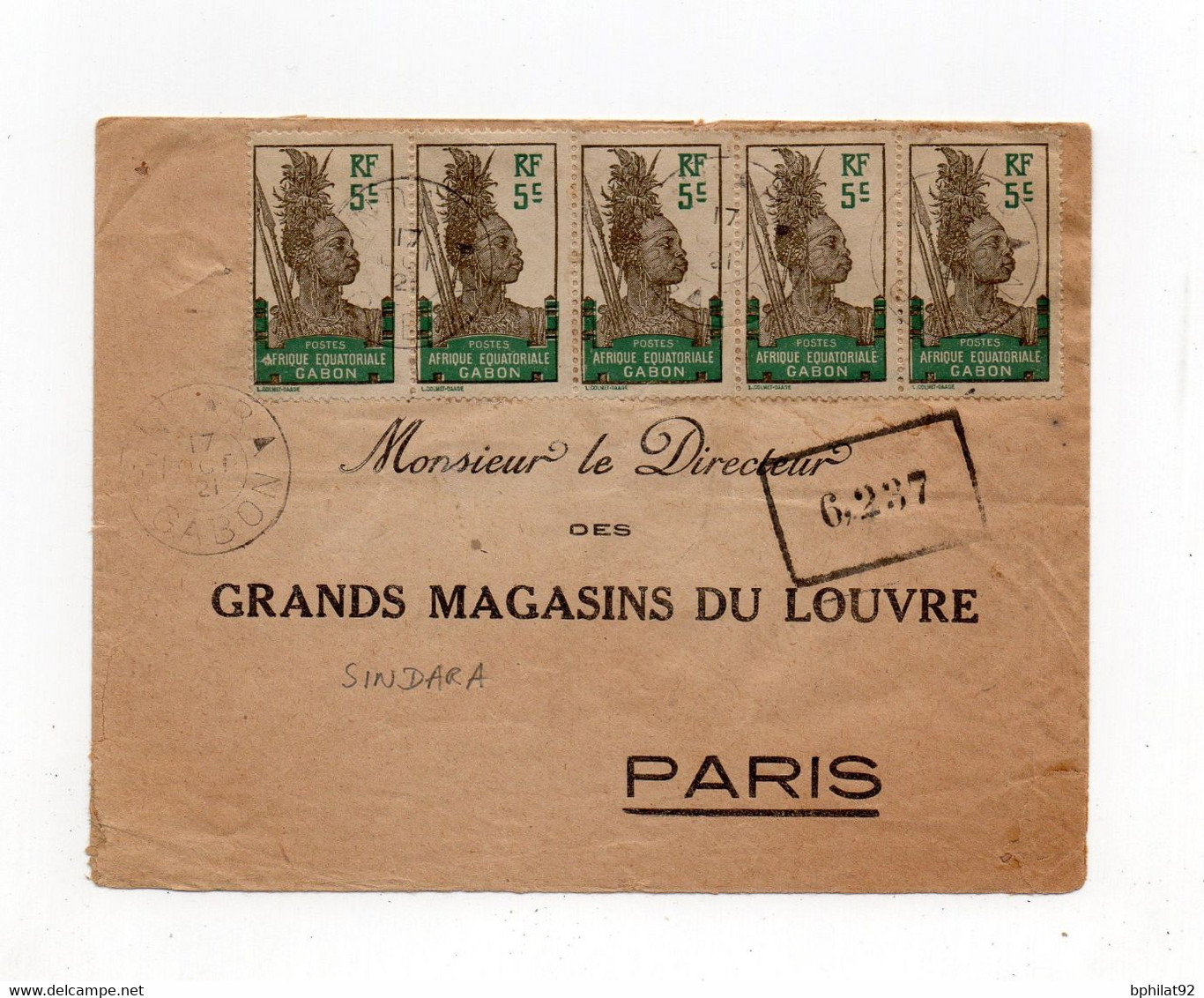 !!! GABON, LETTRE DE SINDARA POUR PARIS DE 1921 - Storia Postale