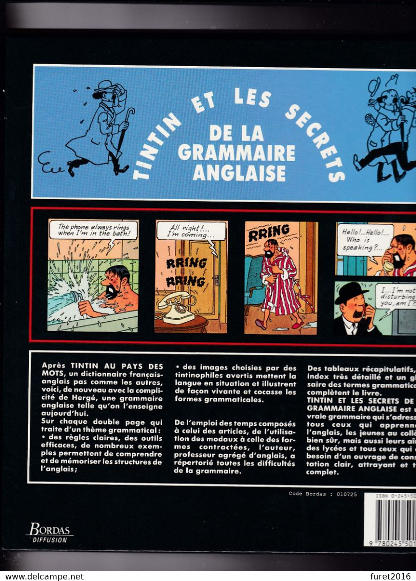 LIVRE :  TINTIN ET LES SECRETS DE LA GRAMMAIRE ANGLAISE HARRAP S  207 Pages 1991 24.5 X 27 Cm . - 12-18 Anni