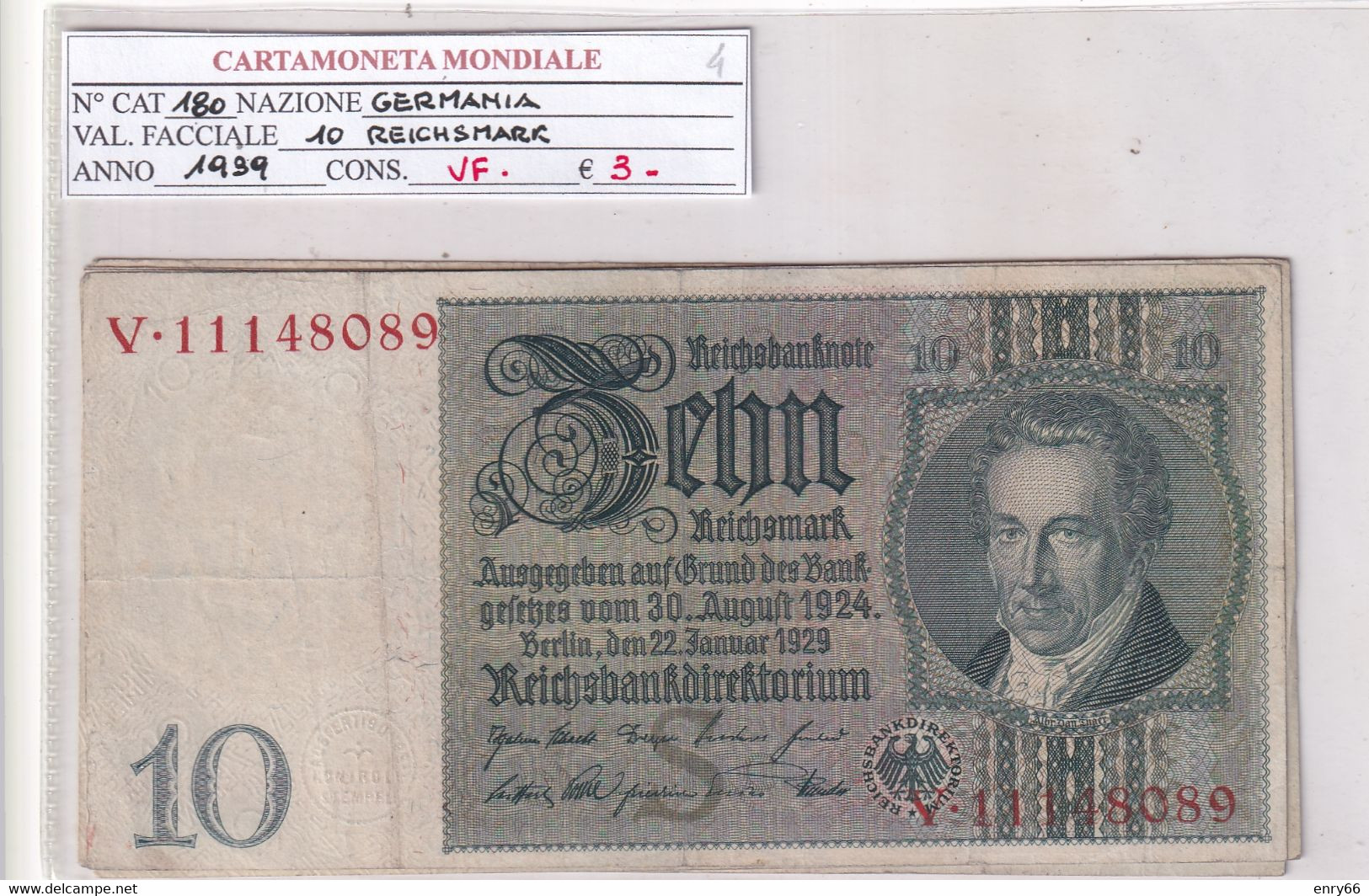 GERMANIA WEIMAR 10 REICHSMARK 1929 P 180 - 10 Mark