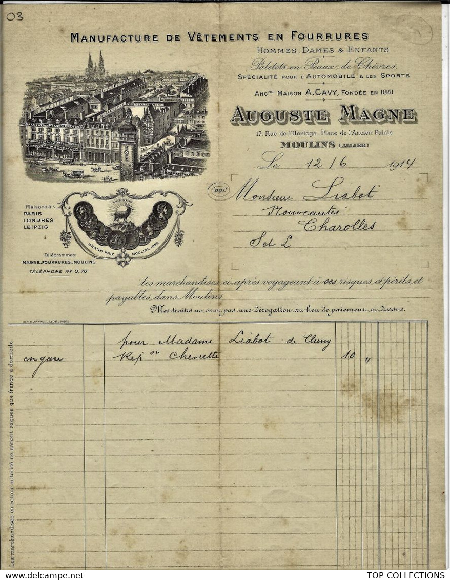 1914 MANUFACTURE VETEMENTS EN FOURRURES  Auguste Magne  Moulins Allier Pour Charolles Saone Et Loire B.E.V.SCANS - 1900 – 1949