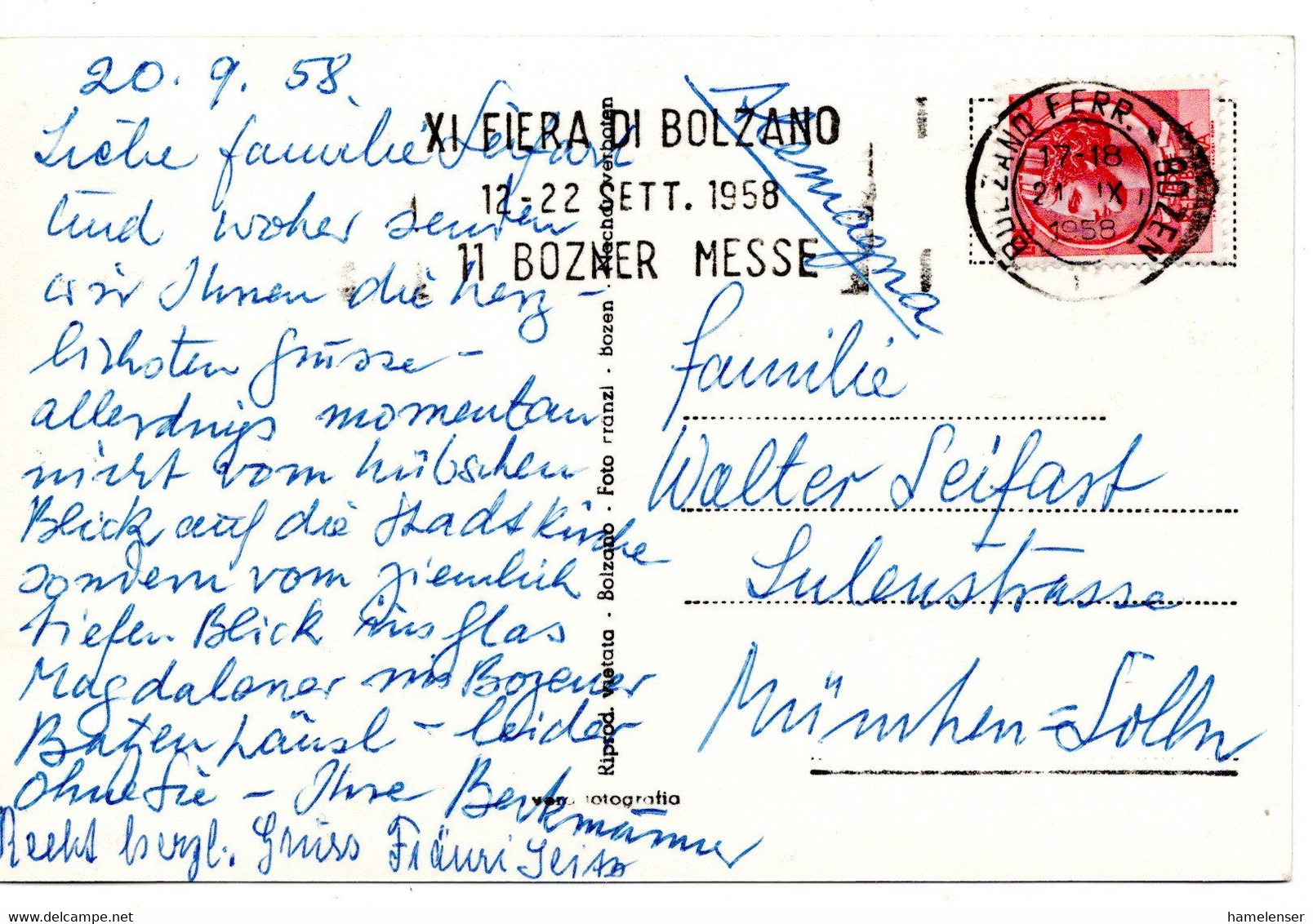 62798 - Italien - 1958 - 35L Siracusa EF A AnsKte BOLZANO BOZEN - XI FIERA DE BOLZANO ... -> Westdeutschland - 1946-60: Poststempel