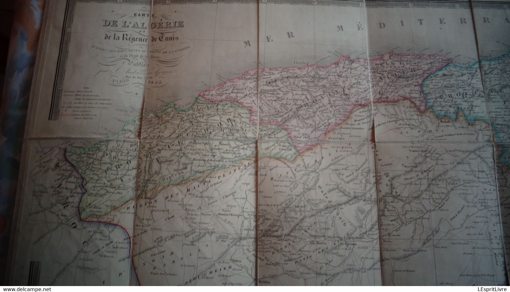 Carte Toilée ALGERIE et la Régence de Tunis 1855 Géographique Afrique Nord 1/720000 Andriveau Goujon Dépôt de la Guerre