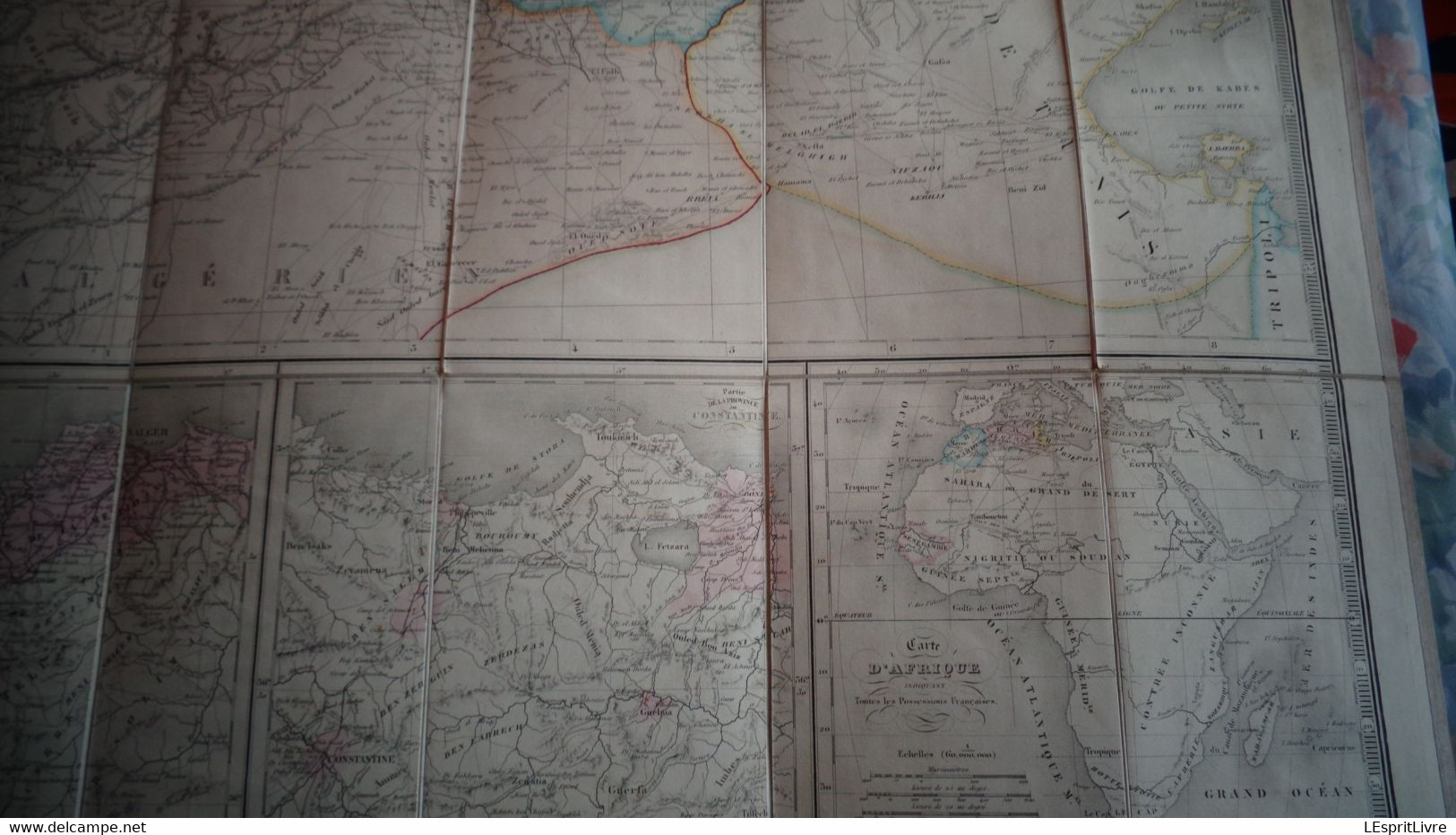 Carte Toilée ALGERIE et la Régence de Tunis 1855 Géographique Afrique Nord 1/720000 Andriveau Goujon Dépôt de la Guerre