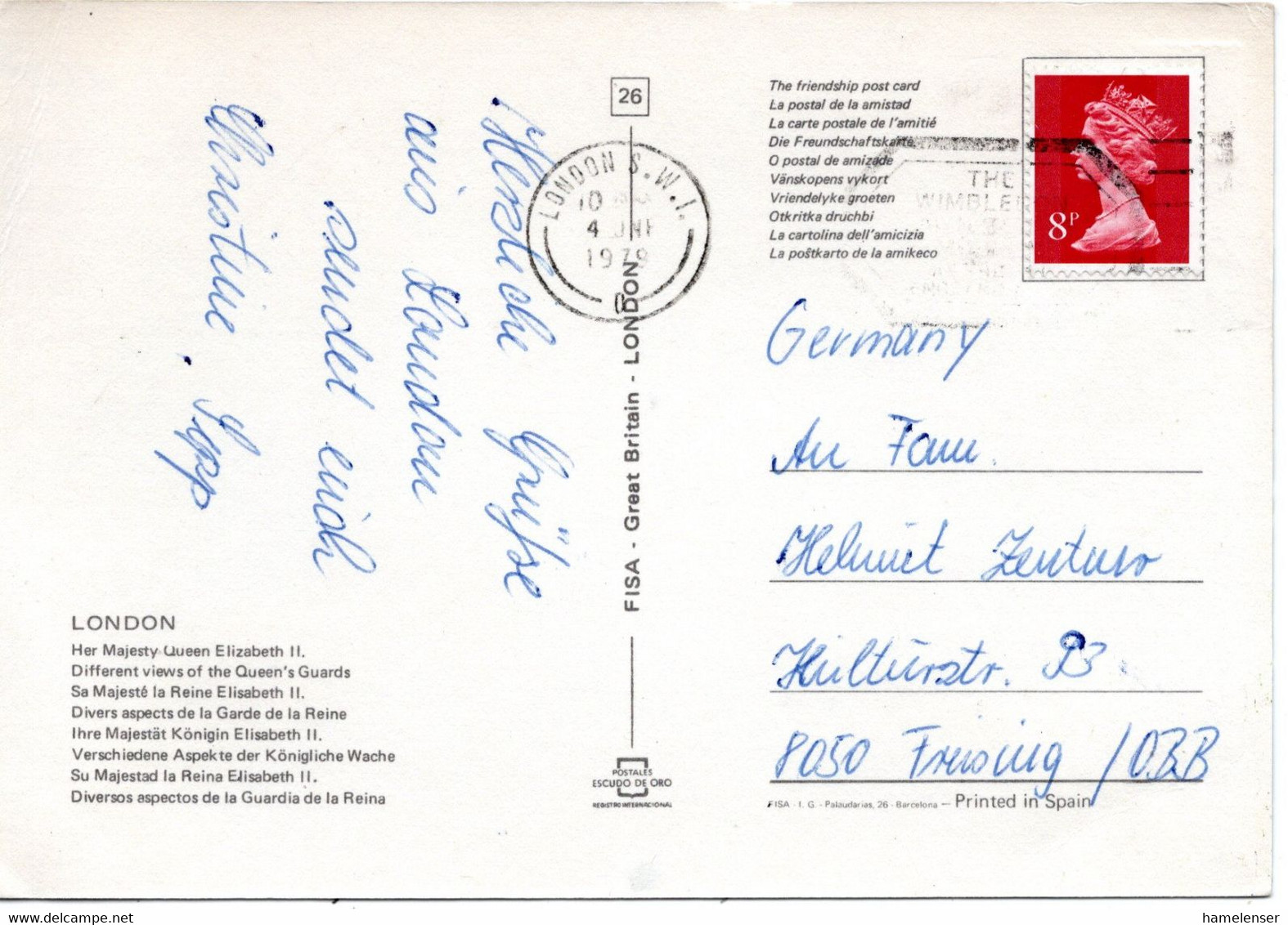 62800 - Grossbritannien - 1979 - 8p Machin EF A AnsKte LONDON - ... -> Westdeutschland - Briefe U. Dokumente