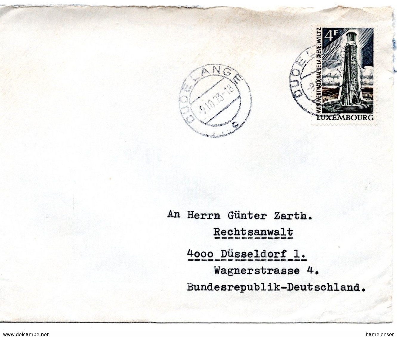 62805 - Luxemburg - 1973 - 4F Streikdenkmal Wiltz EF A Bf DUDELANGE -> Westdeutschland - Storia Postale