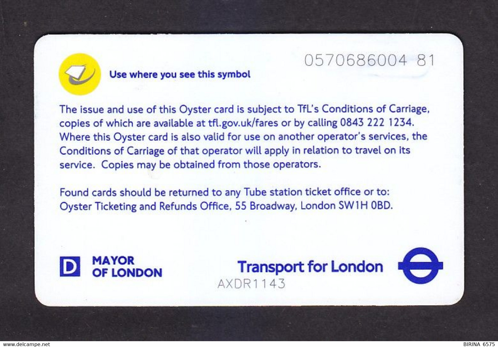 TRANSPORT CARD FOR LONDON. OYSTER. - 1-19 - Collections