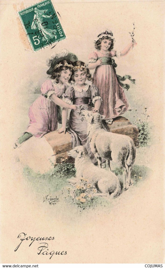 ILLUSTRATEURS  - S04891 - Kranzle - Joyeuses Pâques - 3 Fillettes Caressant Des Moutons - N° 4096 - L1 - Kraenzle