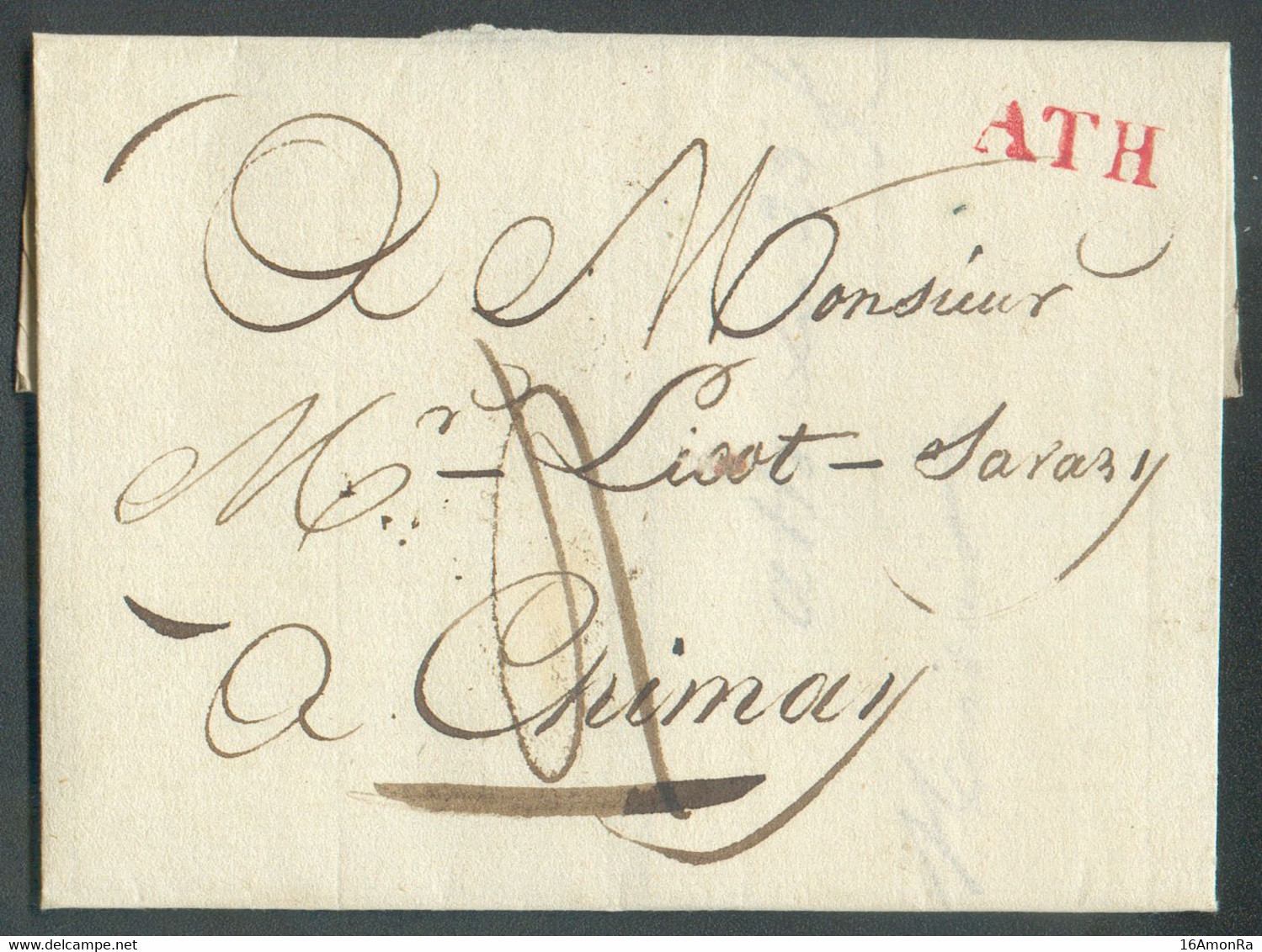 Lettre De ATH (griffe Rouge) Le 23 Juin 1824 Vers Chimay; Port De 4 Décimes;  Magnifique Frappe Et Grande Fraîcheur - 20 - 1815-1830 (Dutch Period)