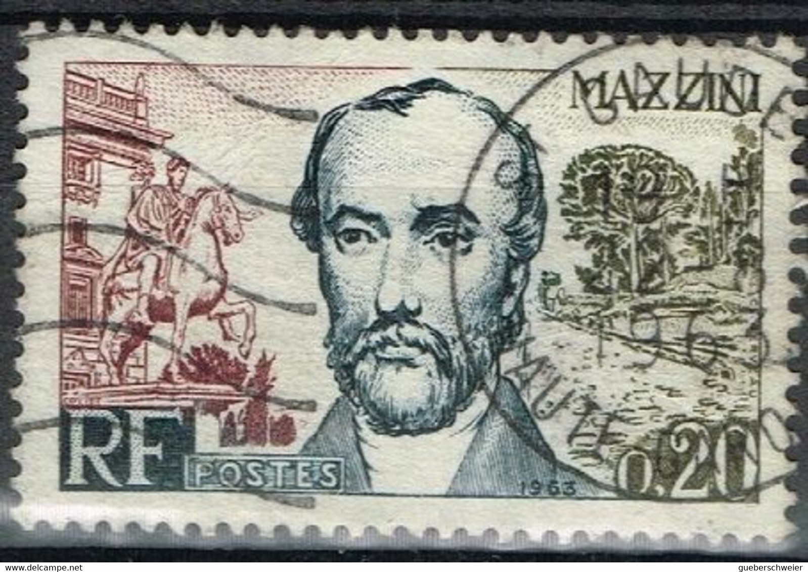 FR VAR 52 - FRANCE N° 1384c Obl. Variété Cadre Supérieur Cassé - Gebruikt