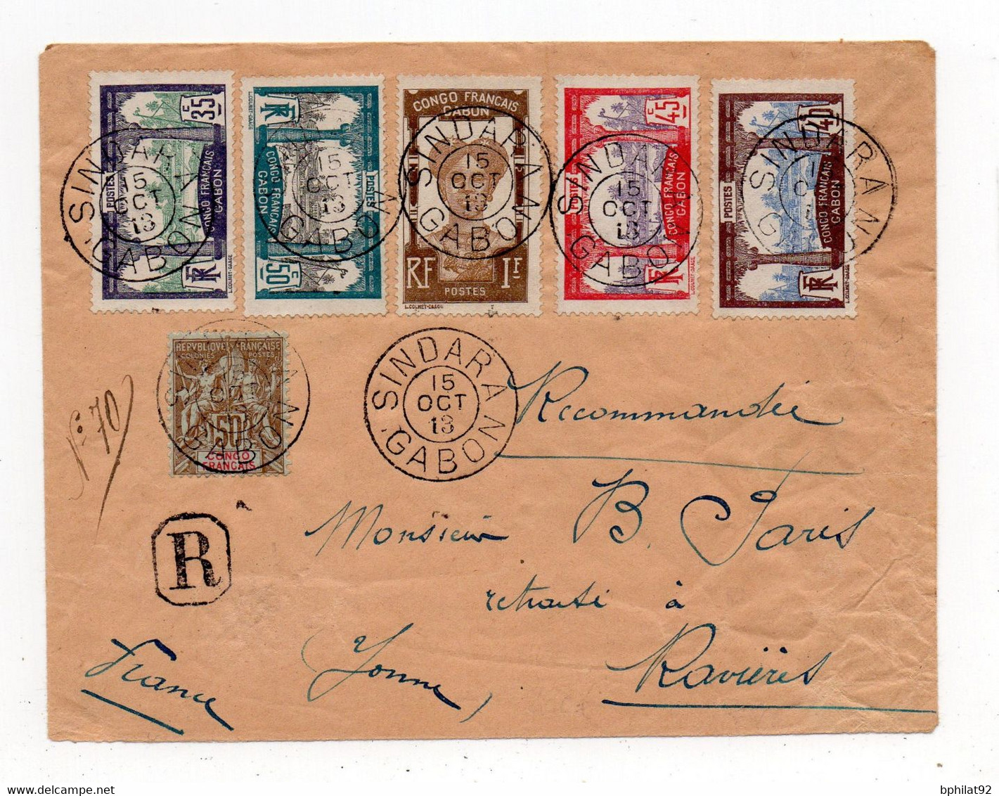 !!! GABON, LETTRE RECOMMANDEE DE SINDARA POUR LA FRANCE DE 1913 - Covers & Documents