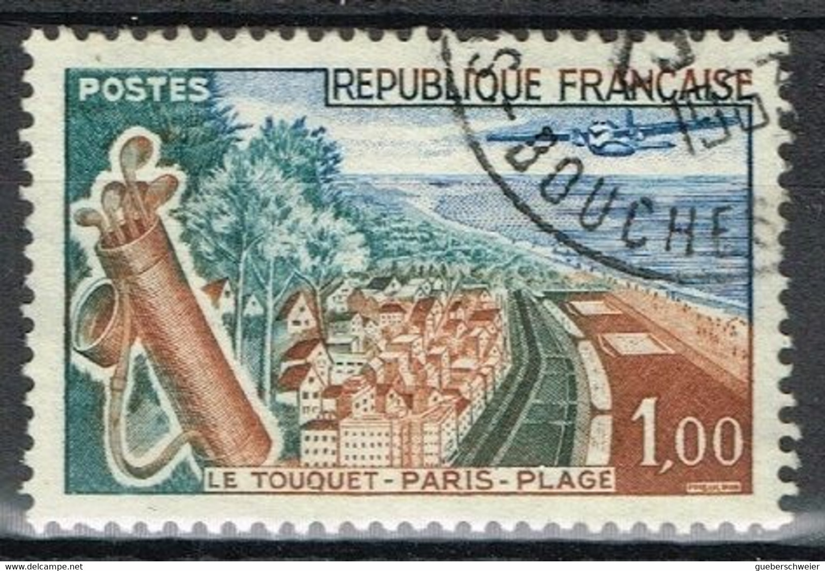 FR VAR 53 - FRANCE N° 1355 Obl. Variété REPUBLIQUE FRANCAISE En Vert - Gebruikt