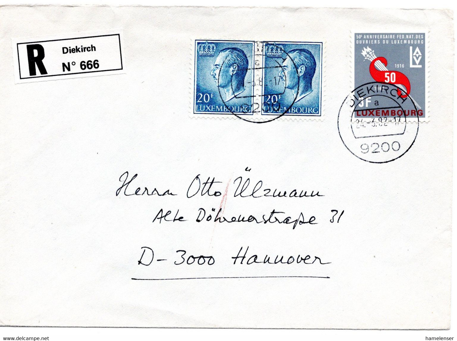 62811 - Luxemburg - 1982 - 2@20F Jean MiF A R-Bf DIEKIRCH -> Westdeutschland - Storia Postale