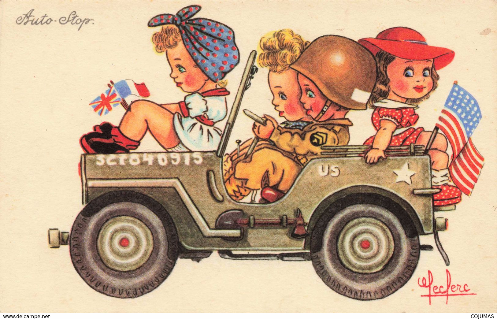 ILLUSTRATEURS  - S04929 - Leclerc - Auto Stop - Femmes Dans Une Jeep De Militaire - Drapeaux - L1 - Leclerc