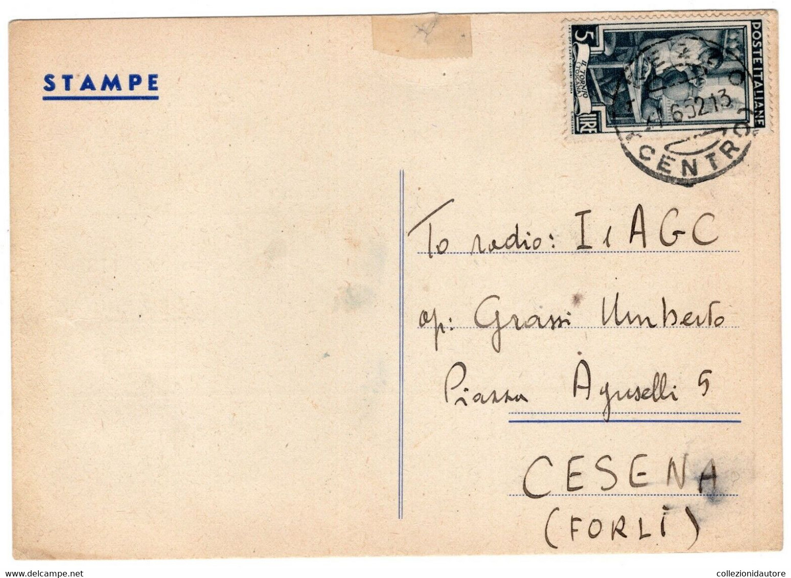 CB - AREZZO OPR. MARIO - I 1 S G K  - ITALIA - TOSCANA - CARTOLINA QSL FG SPEDITA NEL 1952 AREZZO-CESENA - CB