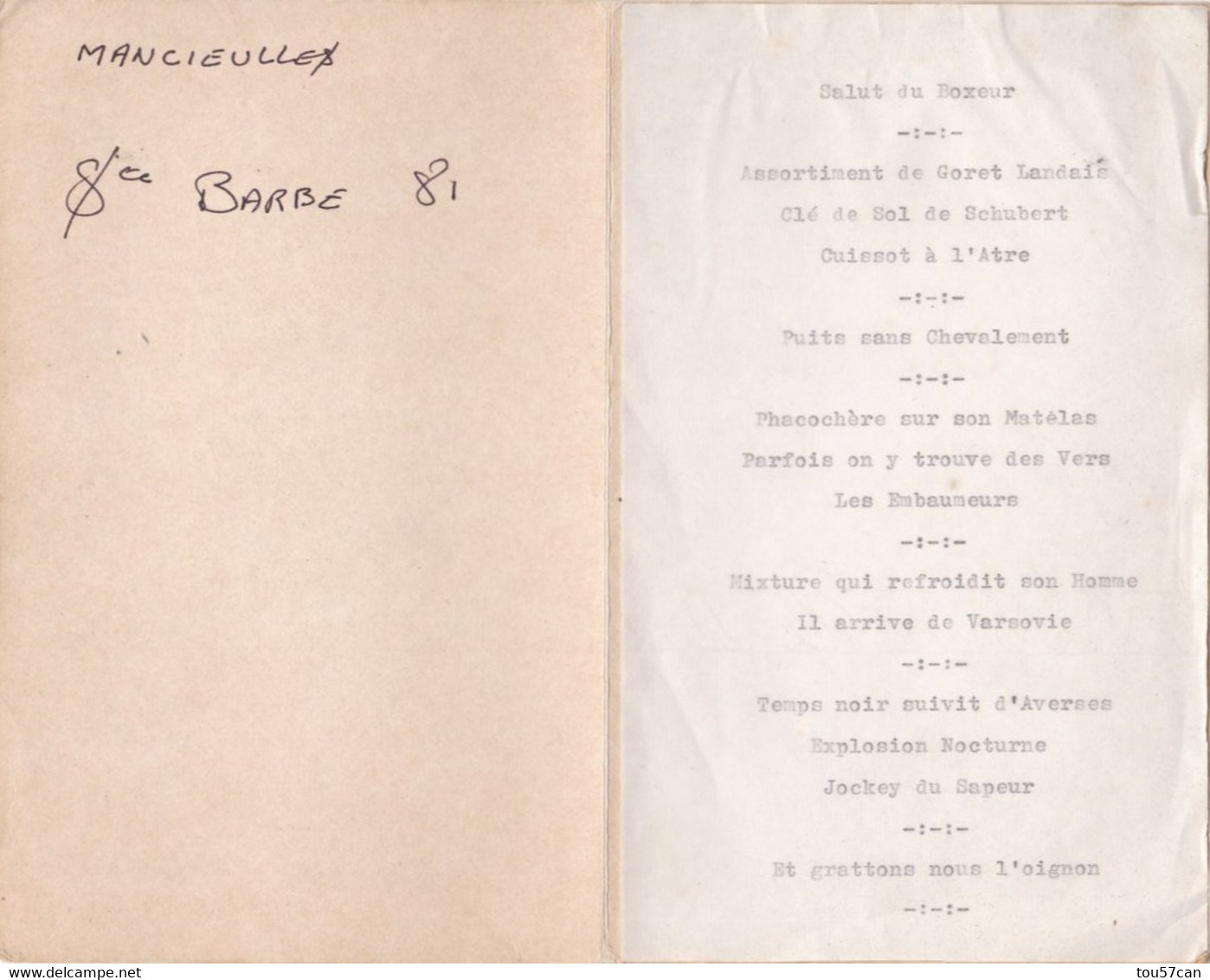 MANCIEULLES - BRIEY - MEURTHE & MOSELLE  -  (54)  -  MENU DE LA SAINTE-BARBE 1981.... - Menus