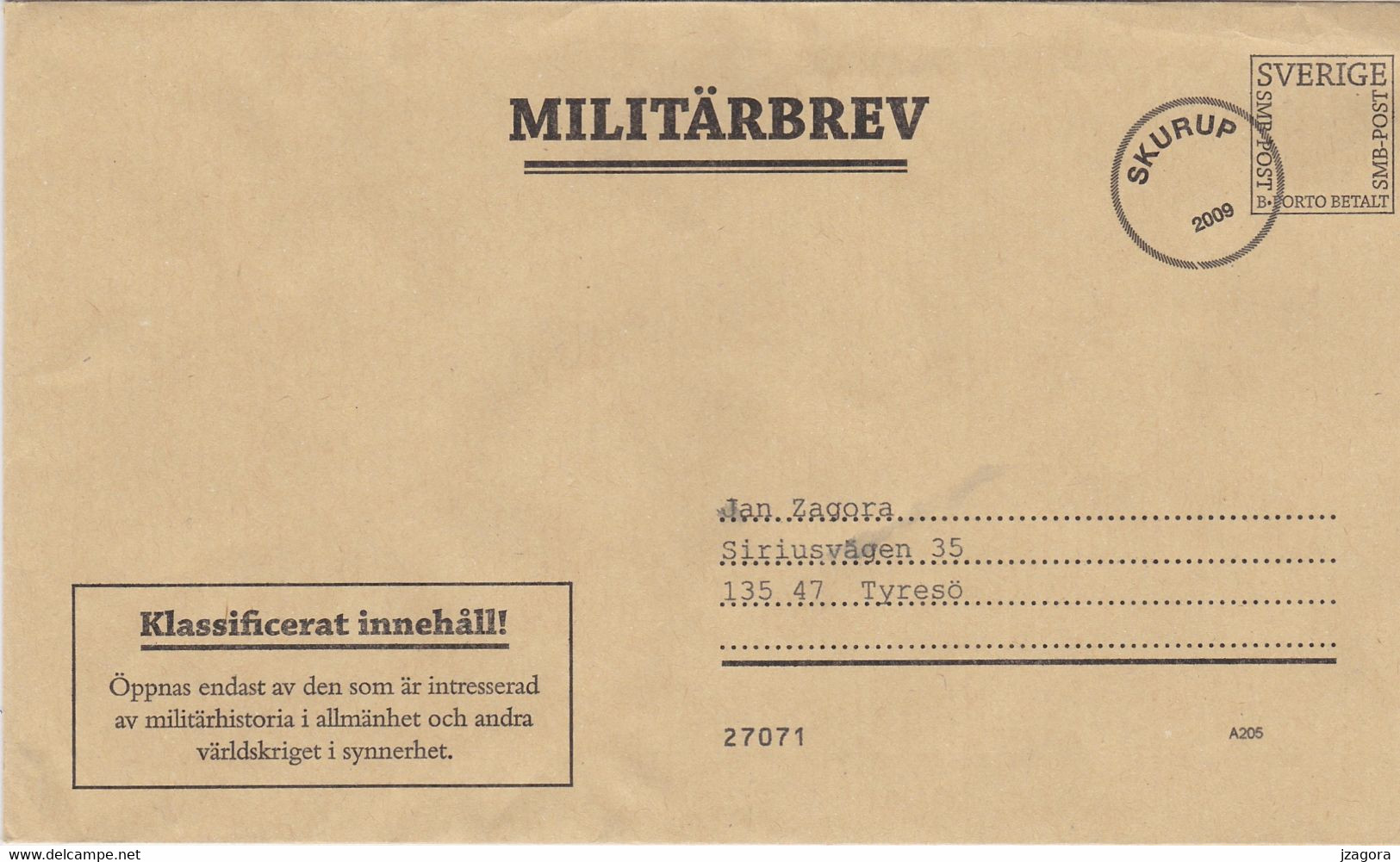SWEDISH MILITARY PREPAID COVER  COUVERTURE PREPAYE MILITAIRE SUEDOISE CUBIERTA MILITAR PREPAGO - SWEDEN SUEDE SCHWEDEN - Militares
