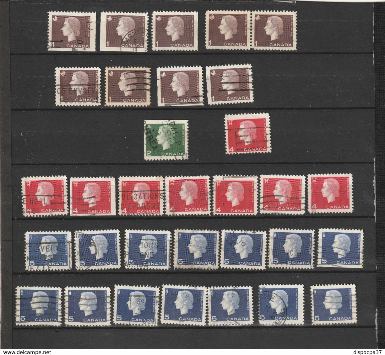 COLLECTION CANADA  OBLITÉRÉES  REINE ELISABETH II Y & T  N° 328/329/330/331/332  à 0.05€ Le Timbre - Vrac (max 999 Timbres)