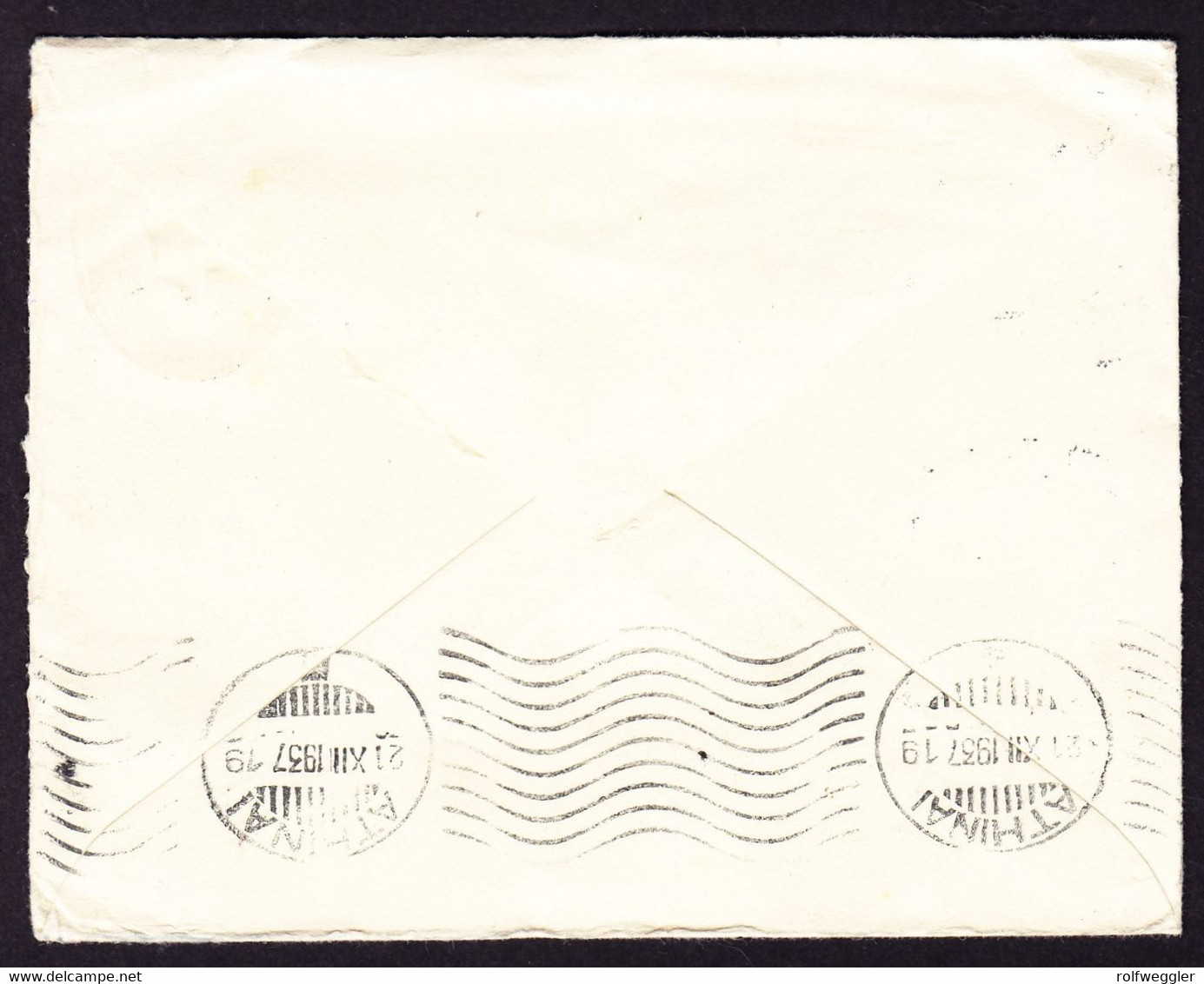 1937 Ganzsache Mit Zusatzfrankatur Aus Auckland über Athen Nach Rostock. Marke Ein Paar Zähne Rostfleckig. - Postal Stationery