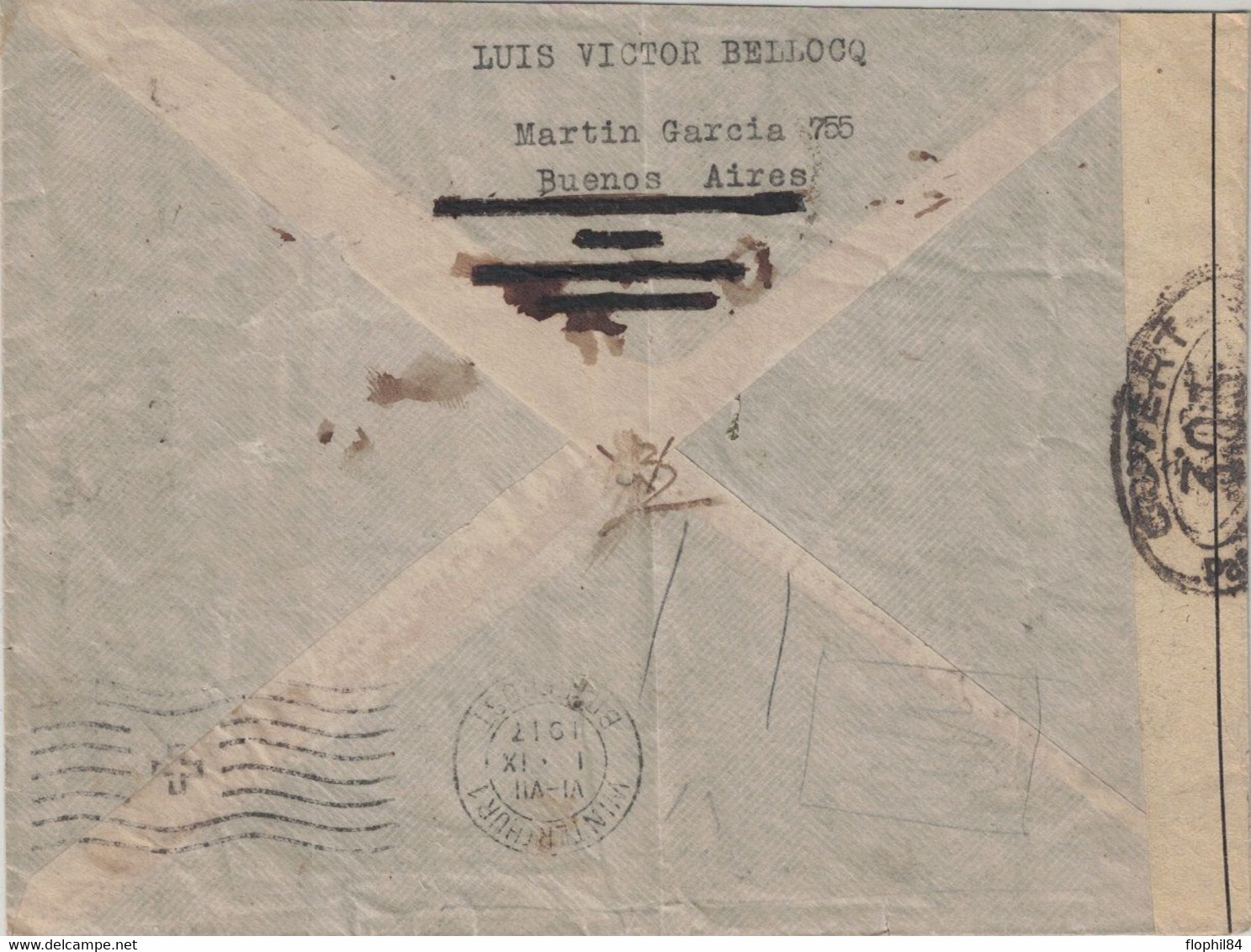 ARGENTINE - BUENOS-AIRES -LE 1-8-1917 - LETTRE POUR LA SUISSE -BANDE DE CONTROLE POSTAL MILITAIRE AVEC MARQUE DE CENSURE - Brieven En Documenten