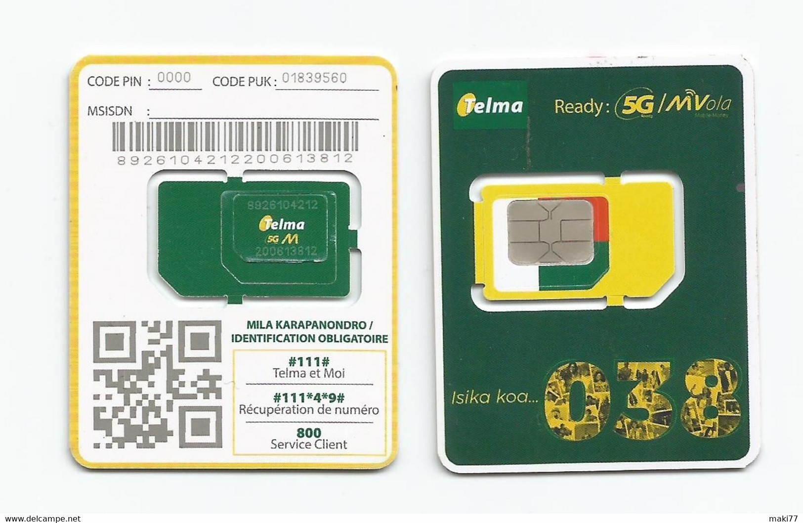 MADAGASCAR MADAGASKAR  Carte SIM NEUVE 5G 2022 /  MALAGASY NEW SIM Card TELMA MADAGASCAR - Madagascar