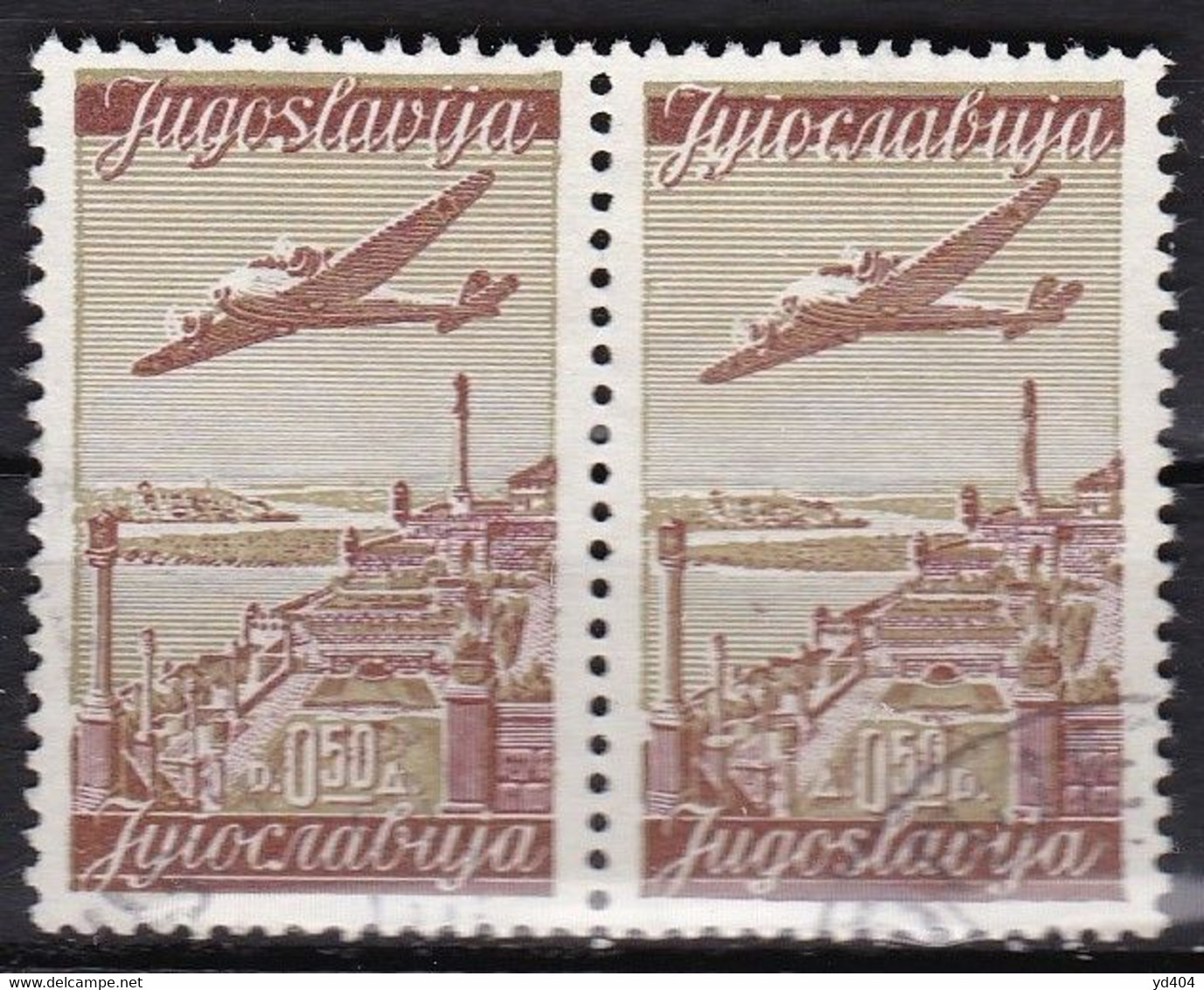 YU403 – YOUGOSLAVIA – AIRMAIL - 1947 – PLANE OVER CITIES – Y&T # 17A/B USED - Airmail