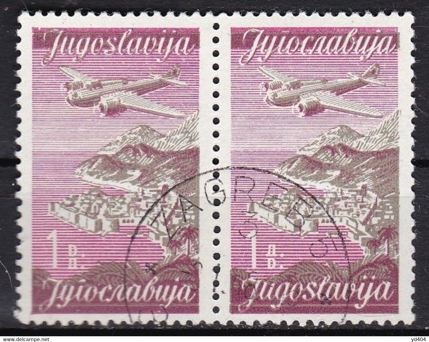 YU404 – YOUGOSLAVIA – AIRMAIL - 1947 – PLANE OVER CITIES – Y&T # 18A/B USED - Luftpost