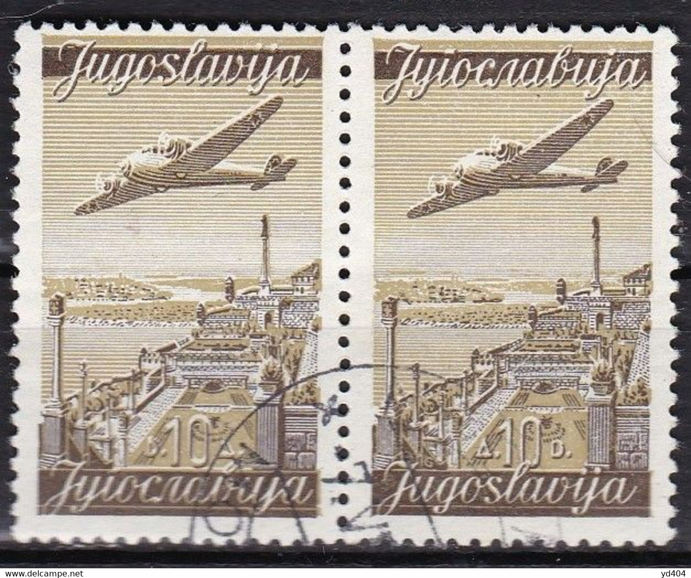 YU406 – YOUGOSLAVIA – AIRMAIL - 1947 – PLANE OVER CITIES – Y&T # 21A/B USED - Airmail