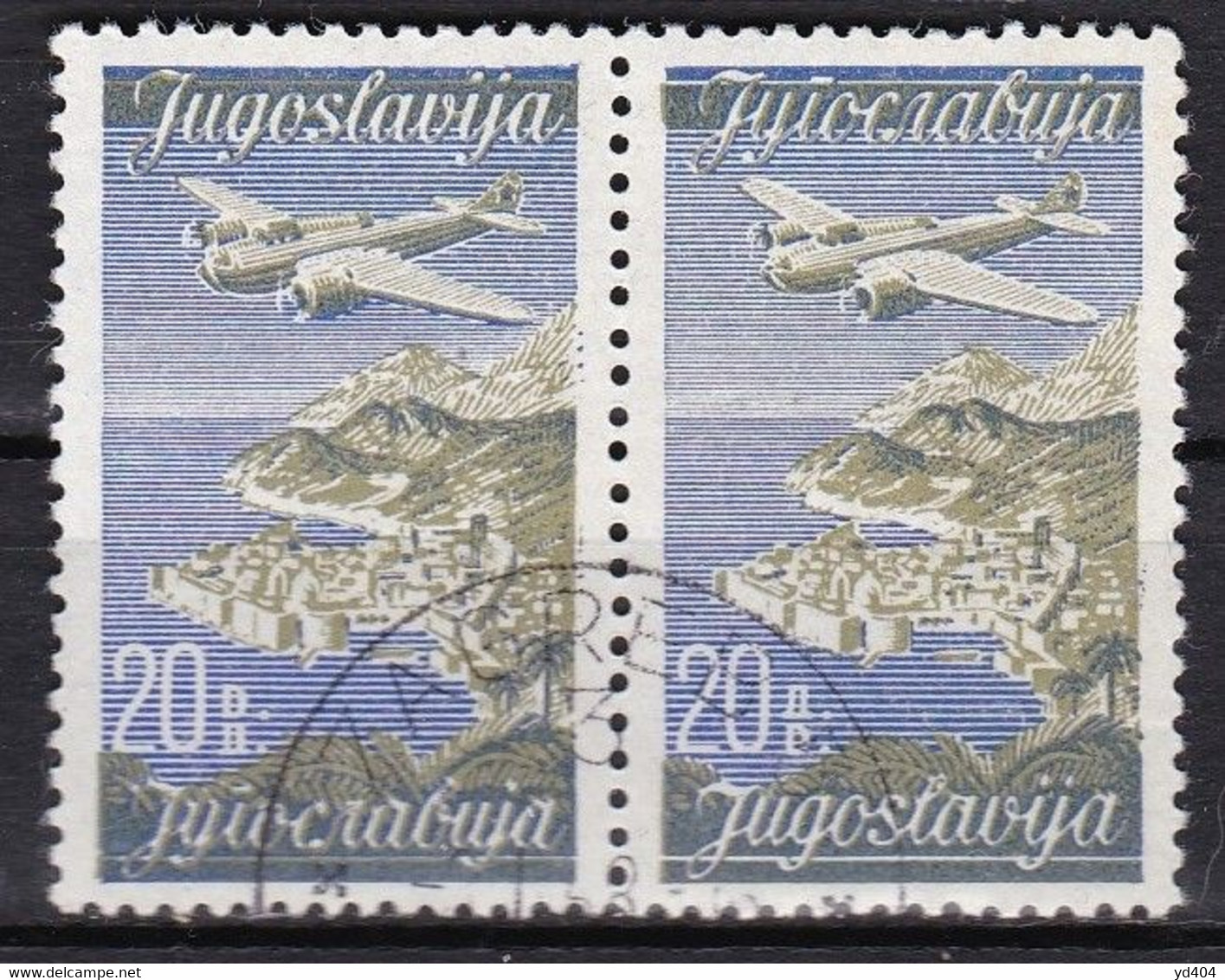 YU407 – YOUGOSLAVIA – AIRMAIL - 1947 – PLANE OVER CITIES – Y&T # 22A/B USED - Poste Aérienne