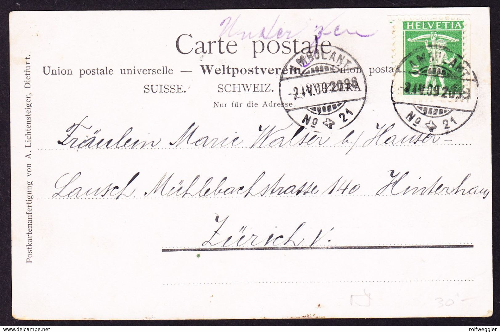 1909 Mit Bahnpost Gelaufene AK Aus Quarten Am Walensee. Kleiner Eckbug - Quarten