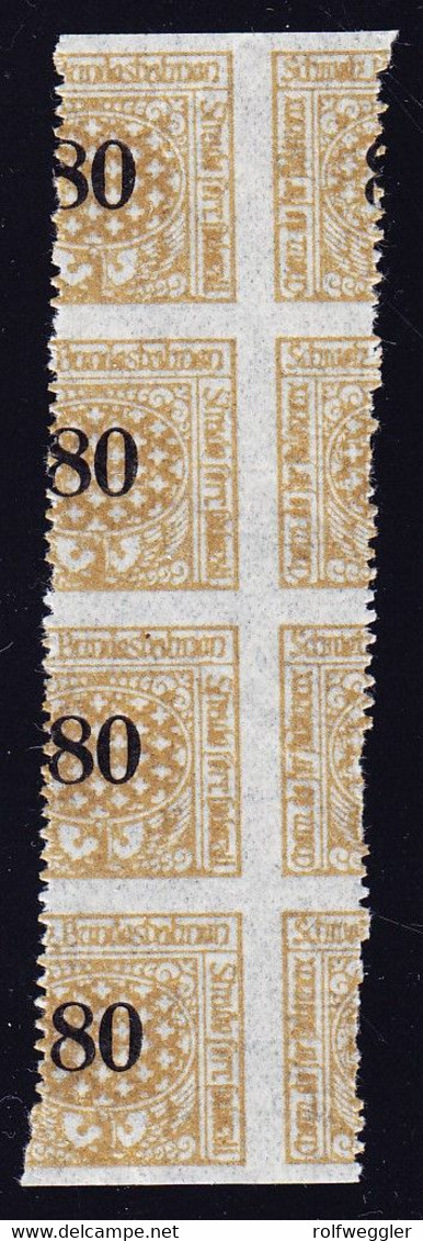 1913/1932 80 Rp Senkrechter 4er Streifen, Starke Verzähnung. - Chemins De Fer