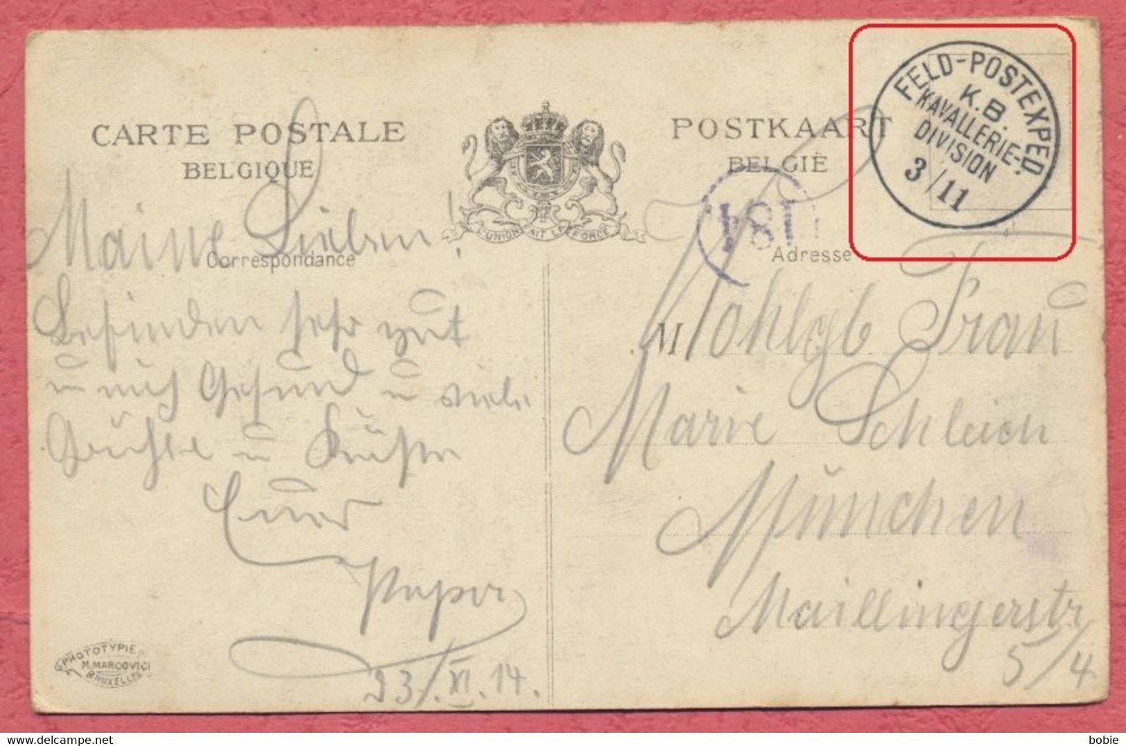 Wevelghem - Belgique Belgien " Le Château De M. Van Ackere Fils " Couleur / Feldpost " KB Kava. Div. 2/11 " Guerre 14-18 - Wevelgem