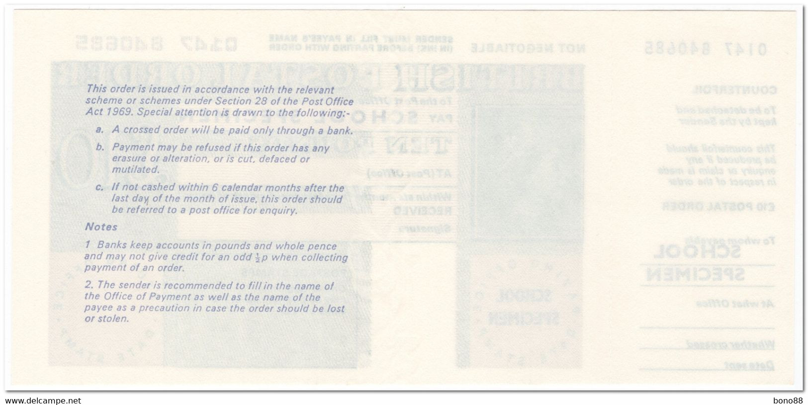 BRITISH POSTAL ORDER,SCHOOL SPECIMEN,10 PONDS,1980`S,UNC - [ 8] Fakes & Specimens