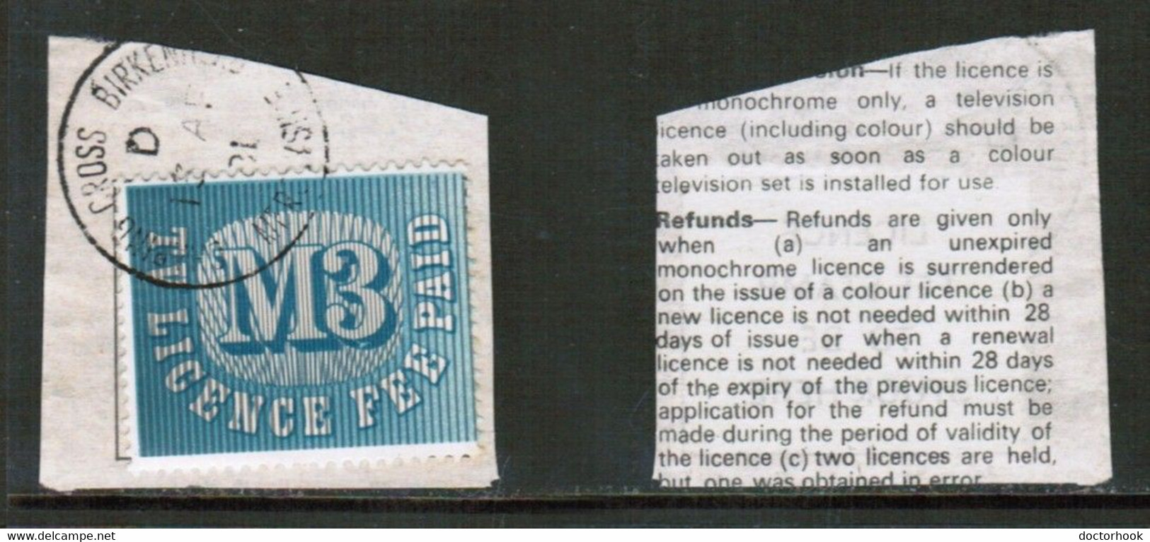 GREAT BRITAIN   M3 TV LISCENSE FEE PAID STAMP ON PIECE USED (CONDITION AS PER SCAN) (Stamp Scan # 839-1) - Cinderella